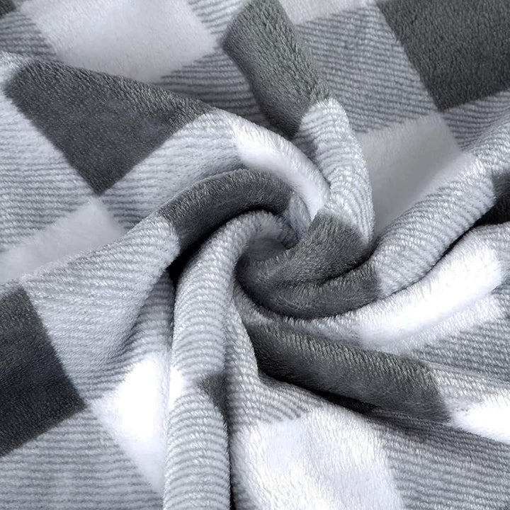 Flannel Fleece Throw Blanket for Couch, Buffalo Plaid Blanket Gray and White, Lightweight Cozy Soft Blanket for Bed Sofa 260GSM, Suitable for All Seasons (Gray White Checkered,60X50Inches)