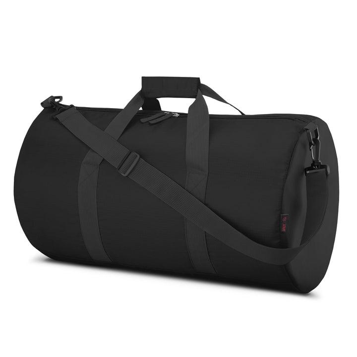 Packable Duffle with Adjustable Shoulder Strap and Luggage Trolley Sleeve, Black