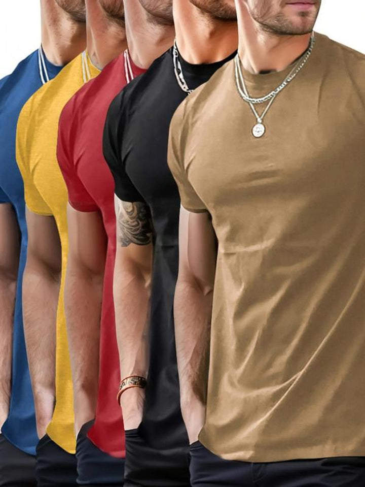 Men'S Solid round Neck Tee, Regular Fit Casual Short Sleeve Crew Neck T-Shirt for Summer, Fashion Men'S Top for Daily Wear