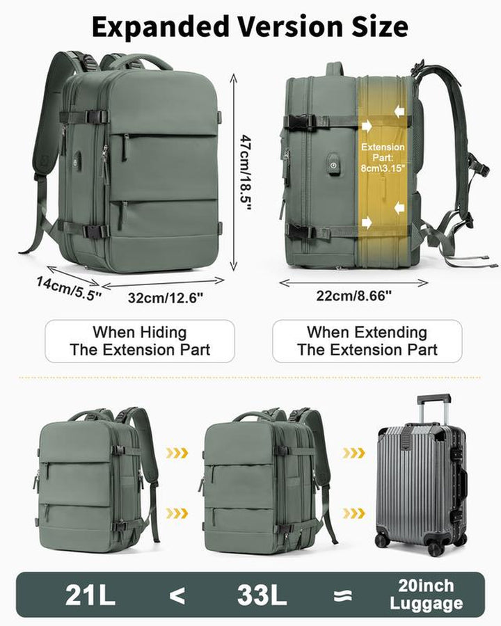 HYC00 Large Travel Backpack for Men and Women, Flight Approved Boarding Bag, Large Capacity Carry-On Backpack, Student School Bag, Dry and Wet Separation Sports Bag with Independent Shoe Compartment, Waterproof Laptop Backpack