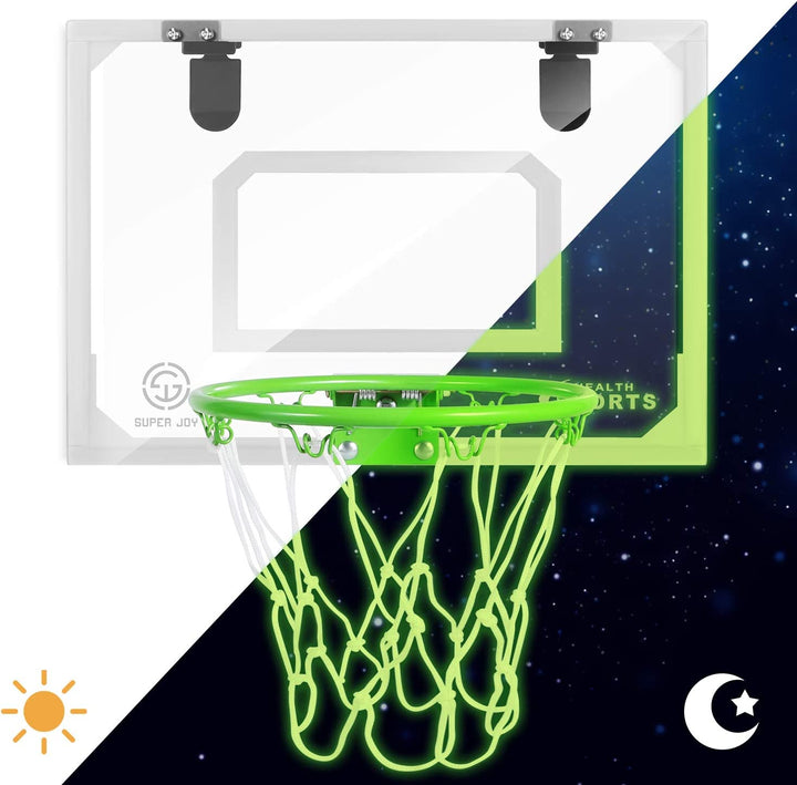 Pro Indoor Mini Basketball Hoop over the Door - Wall Mounted Basketball Hoop Glow in the Dark - Room Basketball Hoop Set with Complete Accessories for Kids & Adults