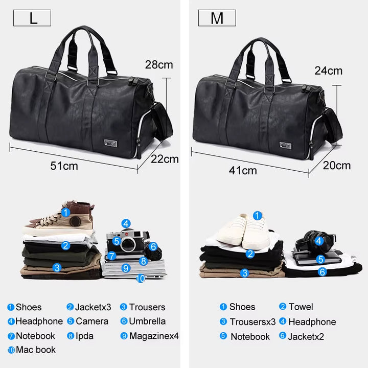 Black Men Travel Duffle Bags Waterproof PU Leather Handbags Shoulder Bag for Women Man Office Tote Large Capacity Weekend Bag X2