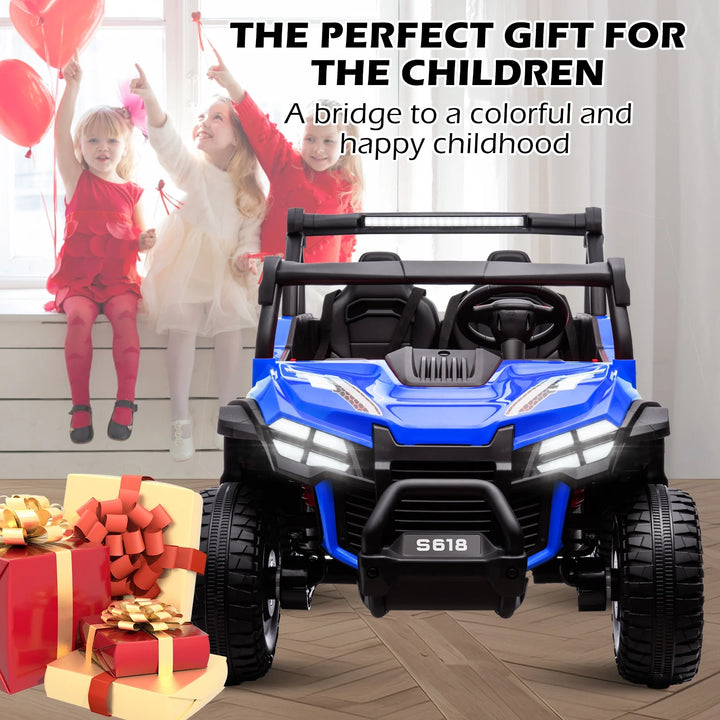 24V Ride on Cars 2 Seater, Electric Cars Vehicles for Adults and Kids, 4WD Ride on UTV Truck W/Remote Control, 25" Spacious Seat, 2 Safety Belts, Bright Light, Music Player,Bluetoothblue