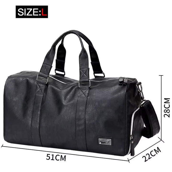 Black Men Travel Duffle Bags Waterproof PU Leather Handbags Shoulder Bag for Women Man Office Tote Large Capacity Weekend Bag X2