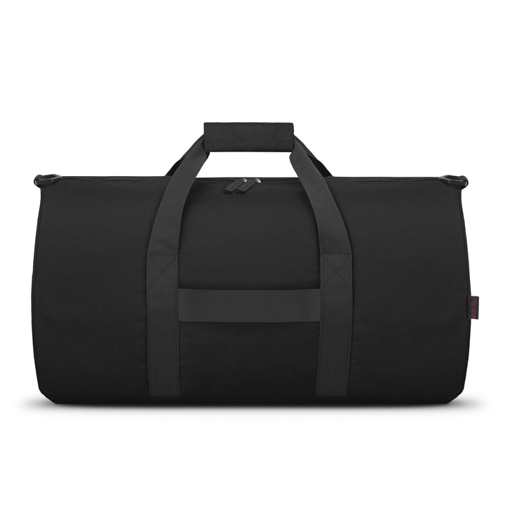 Packable Duffle with Adjustable Shoulder Strap and Luggage Trolley Sleeve, Black