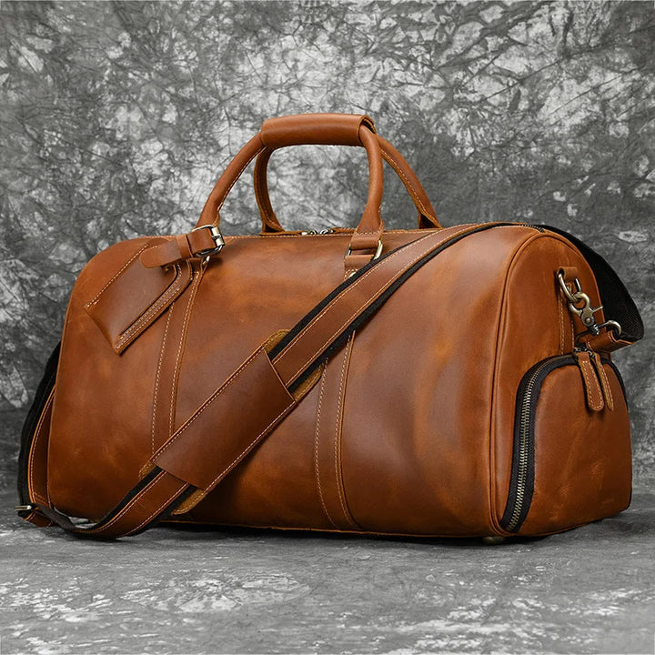 Vintage Genuine Leather Travel Luggage Bag for Man Leather Travel Bag Large Capacity Luggage Bags Male Weekend Handbag