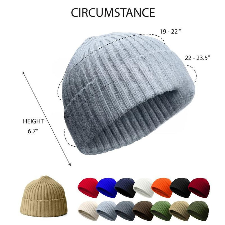 Mini Fisherman Short Beanie Hat Ribbed Docker Winter Warm Knitted Skull Cap Cuff