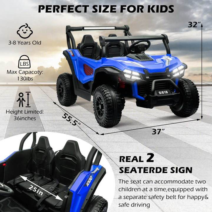 24V Ride on Cars 2 Seater, Electric Cars Vehicles for Adults and Kids, 4WD Ride on UTV Truck W/Remote Control, 25" Spacious Seat, 2 Safety Belts, Bright Light, Music Player,Bluetoothblue