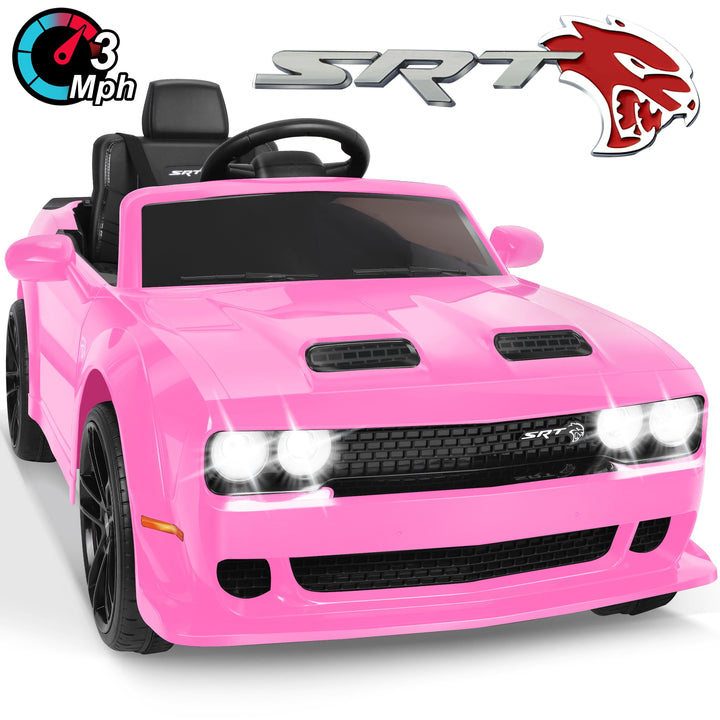 Dodge Challenger SRT Kids Ride on Car, 12 V Battery Powered Electric Vehicle W/ Remote Control,Bluetooth,Led Lights(Pink)