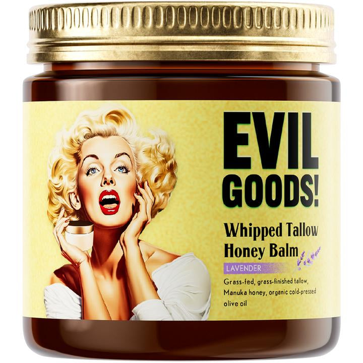 EVIL GOODS Whipped Beef Tallow and Manuka Honey Balm, 4Oz, Organic Face Cream, Moisturizer, Body Lotion, Skin Care and Lip Balm