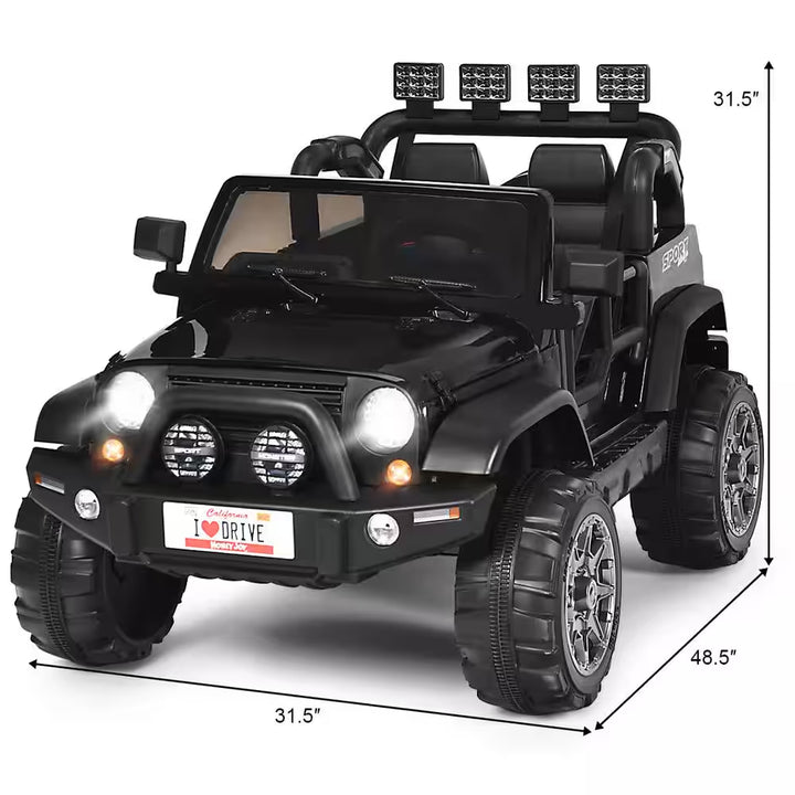 13 In. 12-Volt Electric Kids Ride on Truck Toys 2 Seater Jeep Car with Remote Control Black