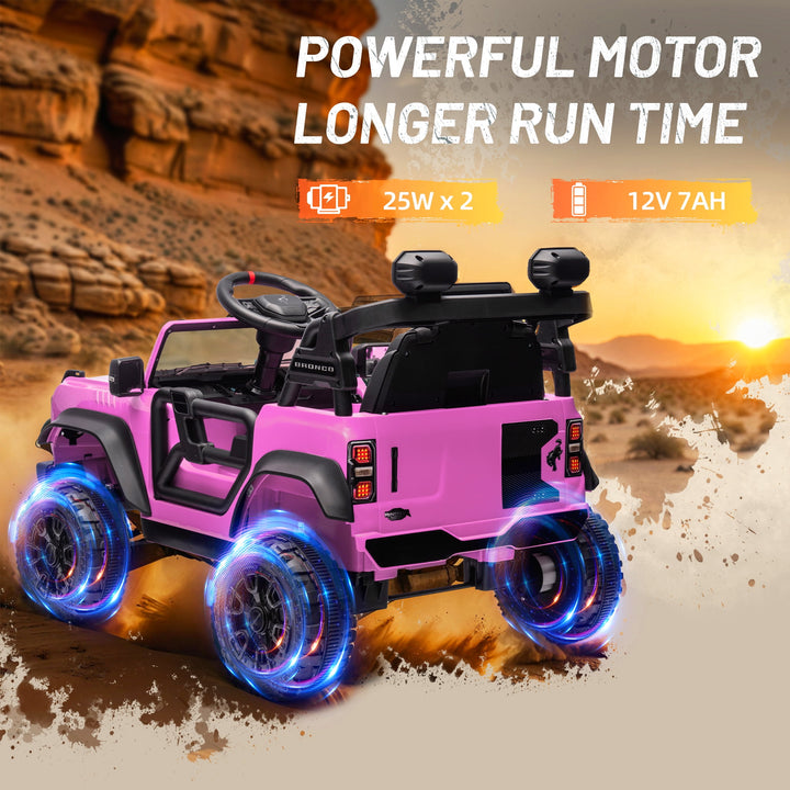 Ford Bronco Raptor 12V Powered Ride on Truck Toys, Kids Electric Car with Remote with Remote Control, Bluetooth, LED Light, Spring Suspension, 3 Speeds, 4 Wheelers, Pink