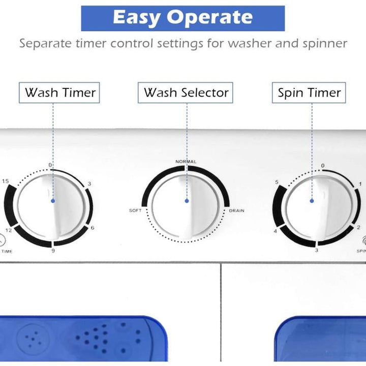 【Costway】- Twin Tub Washer and Dryer Combo, 20Lbs Capacity (12Lbs Washing and 8Lbs Spinning) Washing Machine, Compact Portable Mini Laundry Washer for Apartment, Semi-Automatic, Inlet and Drain Hose