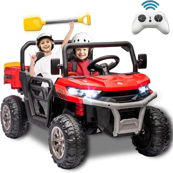 24V 2 Seater Kids Ride on Car Truck, Ride on UTV W/ 2X200W Motor, 24 Volt Ride on Toys W/ Dump Bed/Shovel, Electric Car for Kids W/ Durable Tires, LED Light, Music, Remote Control, Red