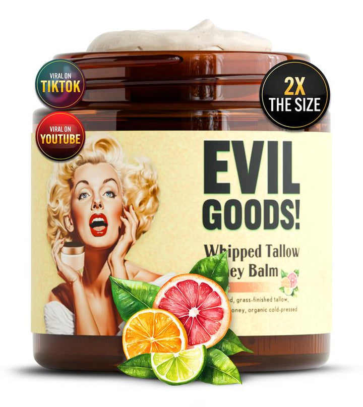 EVIL GOODS Whipped Beef Tallow and Manuka Honey Balm, 4Oz, Organic Face Cream, Moisturizer, Body Lotion, Skin Care and Lip Balm