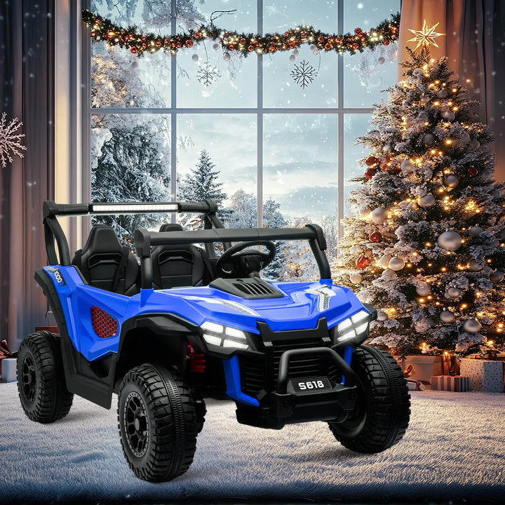 24V Ride on Cars 2 Seater, Electric Cars Vehicles for Adults and Kids, 4WD Ride on UTV Truck W/Remote Control, 25" Spacious Seat, 2 Safety Belts, Bright Light, Music Player,Bluetoothblue