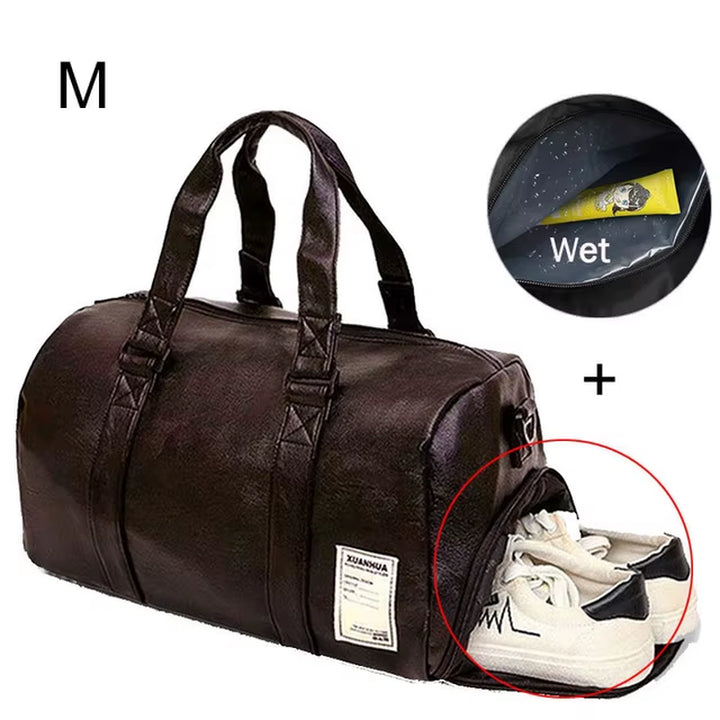 Black Men Travel Duffle Bags Waterproof PU Leather Handbags Shoulder Bag for Women Man Office Tote Large Capacity Weekend Bag X2