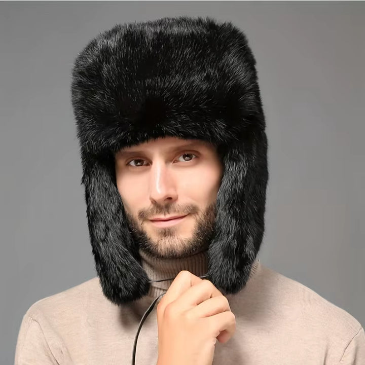 Men'S Winter Warm Bomber Hat Outdoor Hunter Earflap Warm Russian Waterproof Ski Hat Bomber Cap Russian Warm Ear Protectors Hats