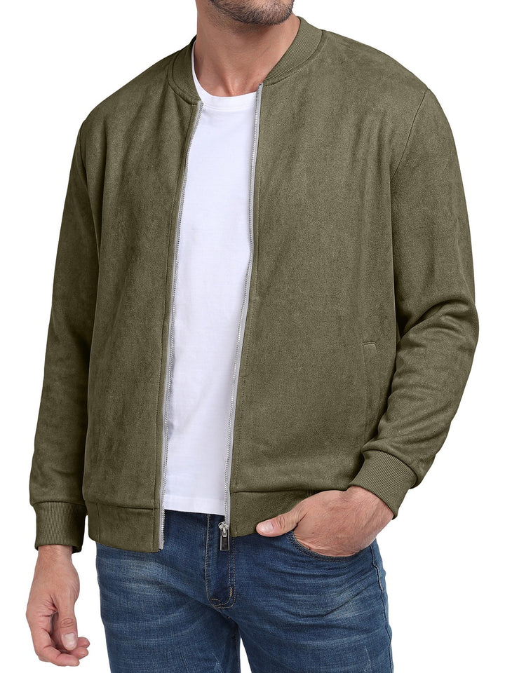 Men'S Casual Varsity Jacket Vintage Suede Bomber Jackets Lightweight Outerwear Coat Army Green S