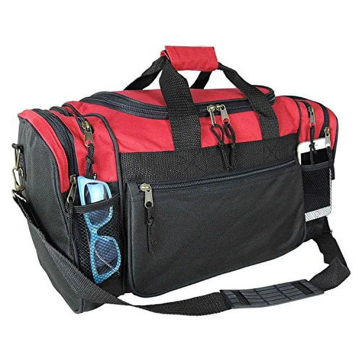 20" Sports Duffle Bag W Water Bottle Mesh and Valuables Pockets in Red