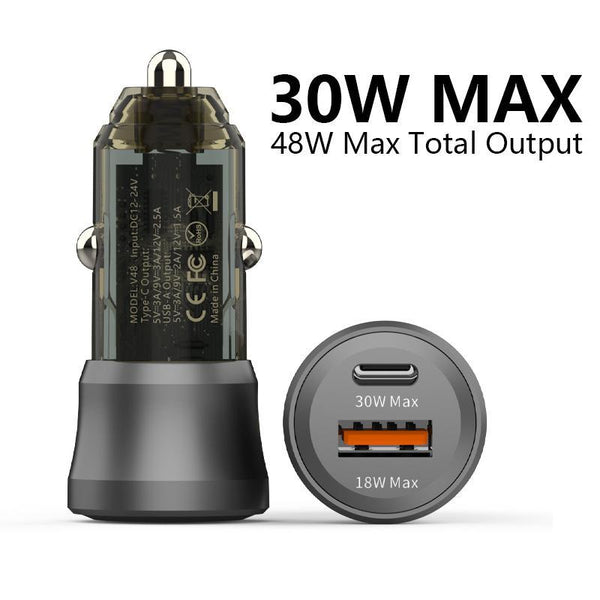 Car Charger, 1 Count PD 30W Type-C & USB 18W Car Charger, Dual Port Fast Charging Car Charger for Iphone