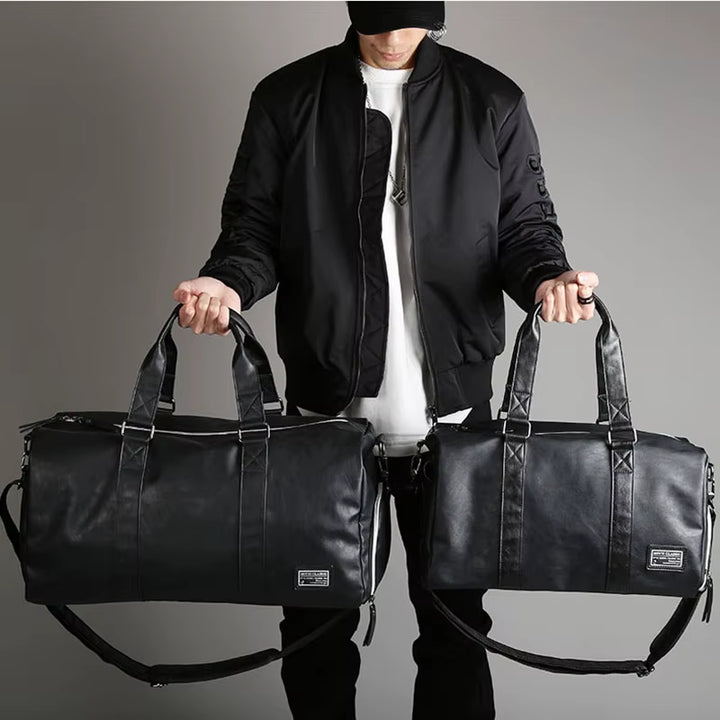 Black Men Travel Duffle Bags Waterproof PU Leather Handbags Shoulder Bag for Women Man Office Tote Large Capacity Weekend Bag X2