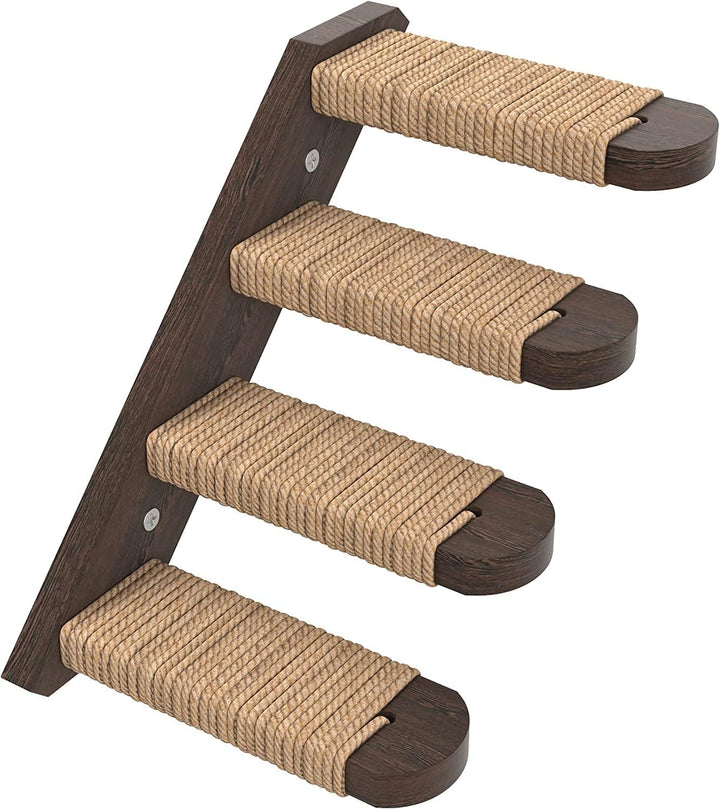 Cat Steps - Solid Rubber Wood Cat Stairs Great for Scratching and Climbing - Easy to Install Wall Mounted Cat Shelves for Playful Cats (Brown)