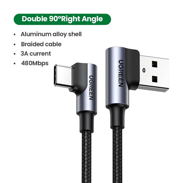 UGREEN 90-Degree USB to USB-C Cable. Lightning-Fast Charging for Iphone 16 Pro Max/Plus, Android & More. Premium Connector Cord with High-Speed Charge. Ideal for Devices Needing Quick Power