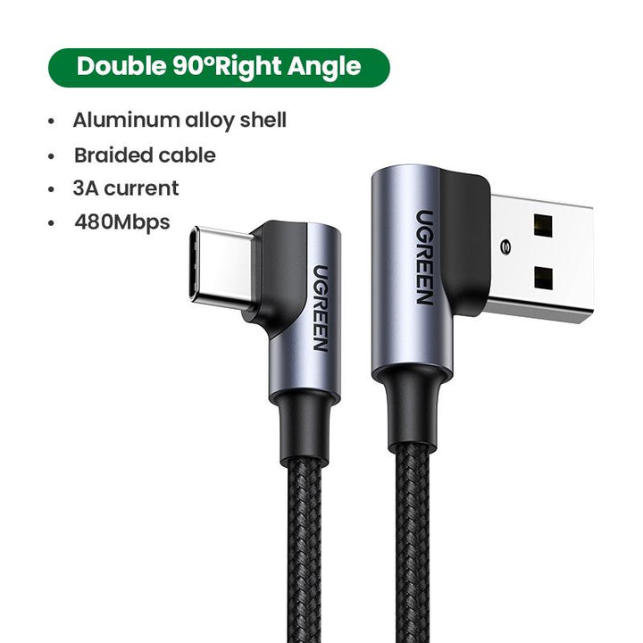 UGREEN 90-Degree USB to USB-C Cable. Lightning-Fast Charging for Iphone 16 Pro Max/Plus, Android & More. Premium Connector Cord with High-Speed Charge. Ideal for Devices Needing Quick Power