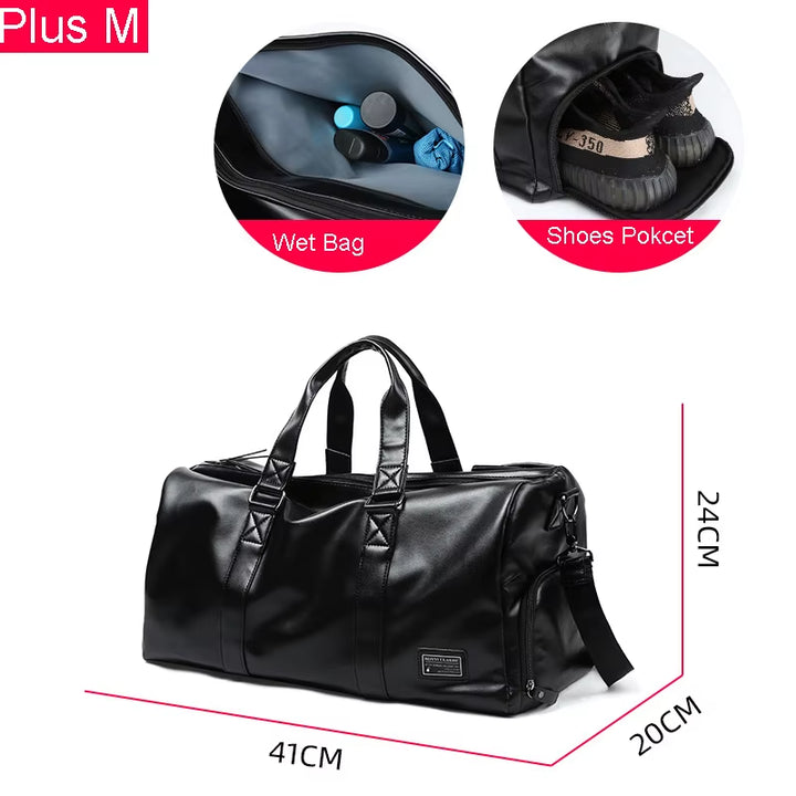 Black Men Travel Duffle Bags Waterproof PU Leather Handbags Shoulder Bag for Women Man Office Tote Large Capacity Weekend Bag X2