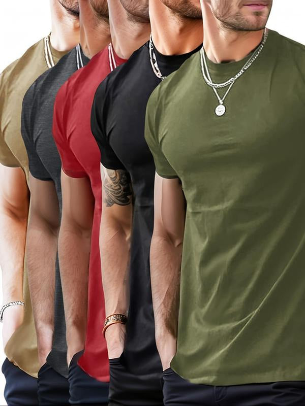 Men'S Solid round Neck Tee, Regular Fit Casual Short Sleeve Crew Neck T-Shirt for Summer, Fashion Men'S Top for Daily Wear