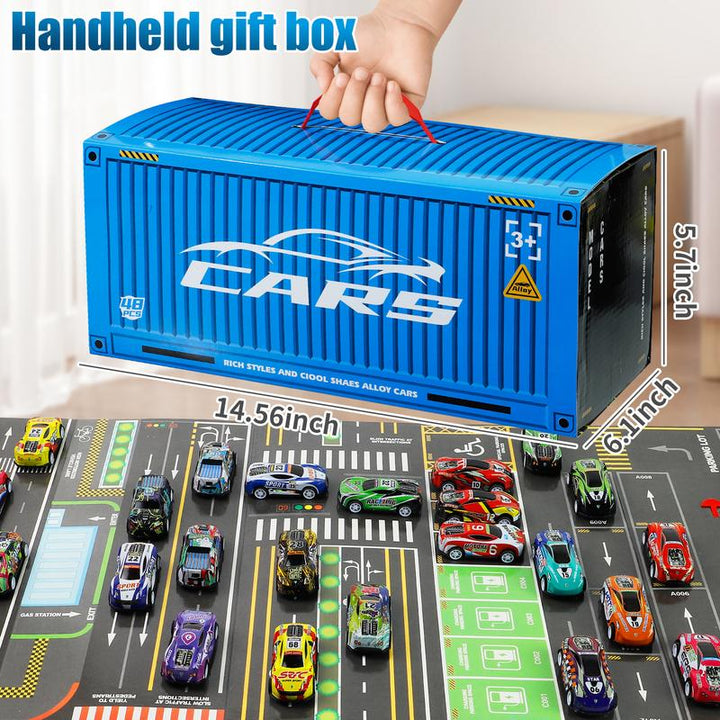 48-Piece Pull Back Car Toy Set with Garage Box – Race Car Collection for Kids – Toys for Boys and Girls