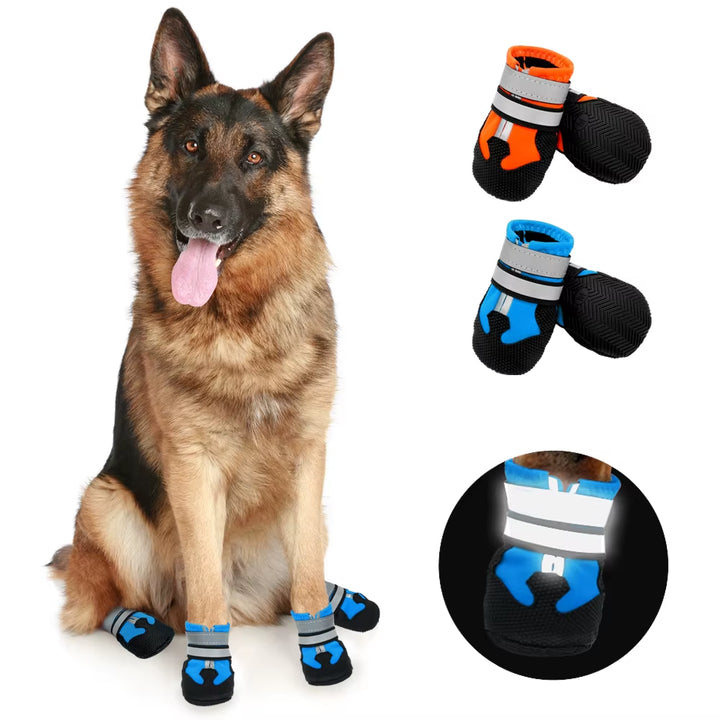 4Pcs Dog Shoes for Large Dogs Waterproof Pet Snow Boot Reflective Winter Dogs Shoes Socks Pet Footwear Non-Slip for Pitbull