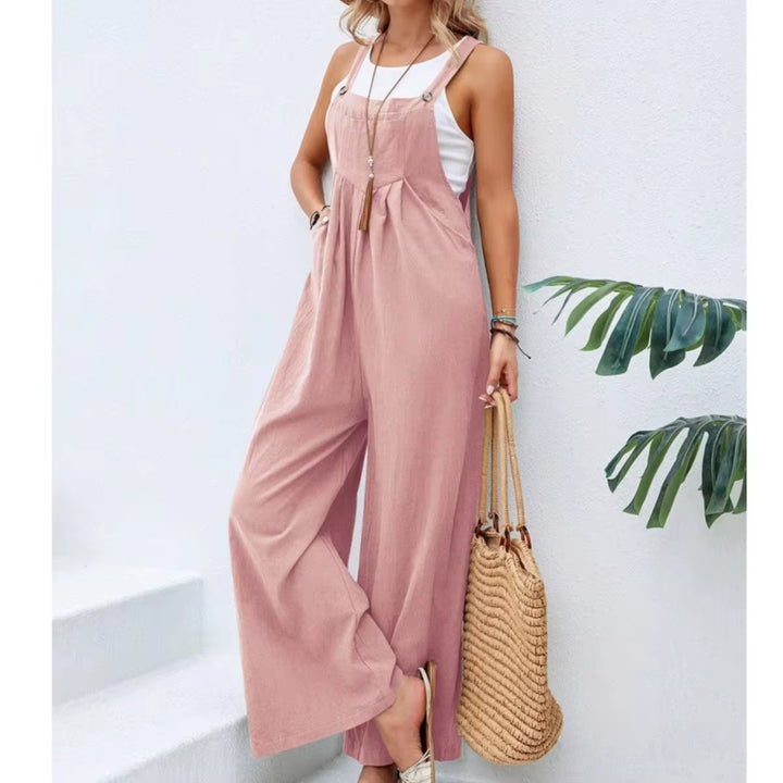 Summer Trendy New Pants Women Cotton Casual Jumpsuit Solid Multi-Color Wide Leg Straight Pants Office Lady'S All-Match Trousers