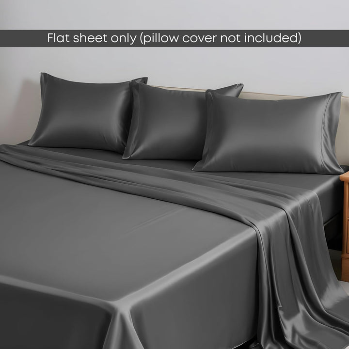 Twin XL Flat Sheet Only - Rayon Derived from Bamboo Silk Bed Sheet, Premium Breathable Cooling Sheet, Soft Top Sheet (Twin XL, Charcoal Grey)