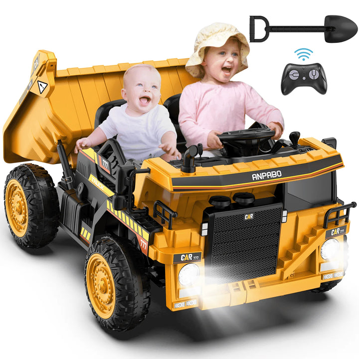 12V Powered Ride on Dump Truck W/ Electric Dump Bed, 19-Inch Wide Seat Ride on Car for Kids-Ochre Yellow