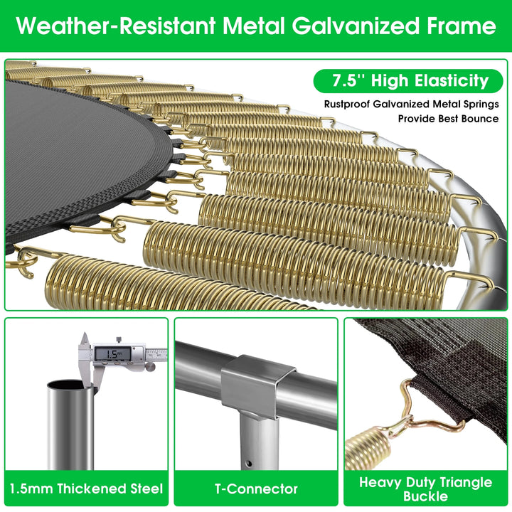 Trampoline 1400LBS 14FT Trampoline for Kids Adults, Trampoline with Basketball Hoop, Enclosure, Ladder and Wind Stakes, Outdoor Heavy Duty Galvanized Recreational Trampoline for Family