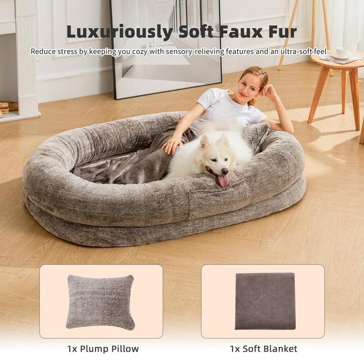 Human Dog Bed - 71''X47''X12.5'' Dog Bed for Humans Size Fits You and Pets, Napping, Faux Fur Plush Dog Bed for Human Adults Doze Off,Adult Size Giant Extra Sized for Kid