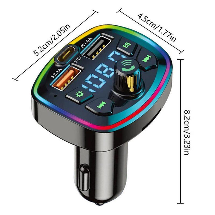 Multifunctional Car FM Transmitter, Hands-Free Car MP3 Player, Wireless Bluetooth-Compatible Car Charger with Type C & Dual USB Ports