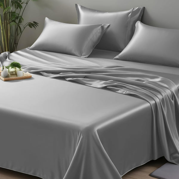 Twin XL Flat Sheet Only - Rayon Derived from Bamboo Silk Bed Sheet, Premium Breathable Cooling Sheet, Soft Top Sheet (Twin XL, Charcoal Grey)