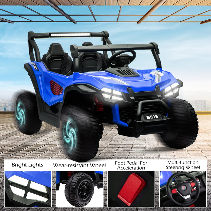 24V Ride on Cars 2 Seater, Electric Cars Vehicles for Adults and Kids, 4WD Ride on UTV Truck W/Remote Control, 25" Spacious Seat, 2 Safety Belts, Bright Light, Music Player,Bluetoothblue