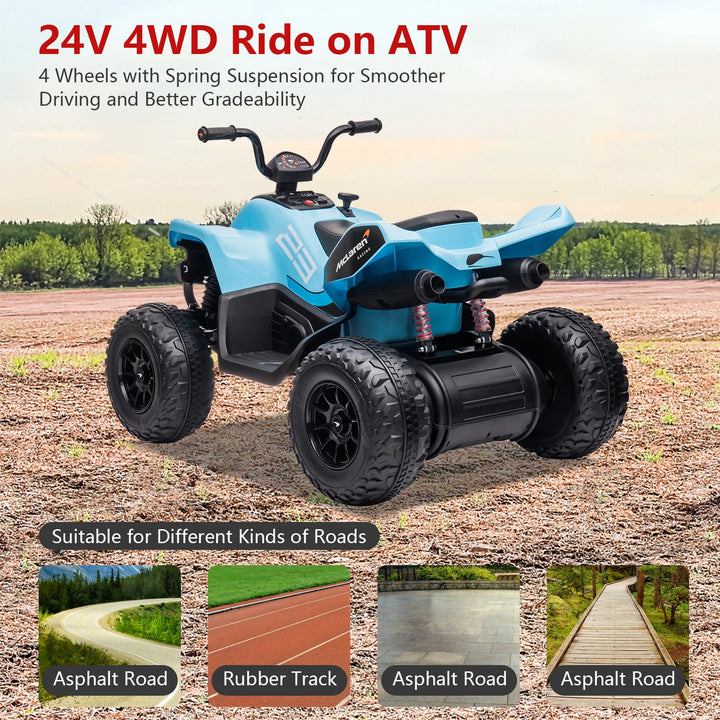 Kids Ride on ATV, 24V Battery Powered Kids Electric Vehicle, 4 Wheeler Quad W/Headlights,Mp3,Usb,Volume Control, Large Seat, Electric Ride on Toys Best Gifts for 18-36 Months Boys and Girls