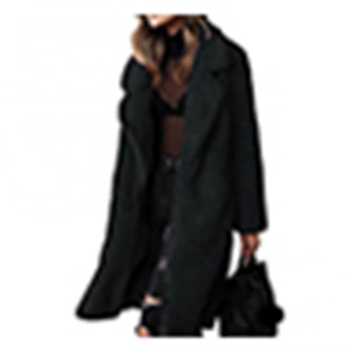 Women Winter Thicken Plush Lapel Solid Color Long Sleeve Warm Cardigan Wool Midi Coat Velvet Long Coat Fashion Ladies Clothes