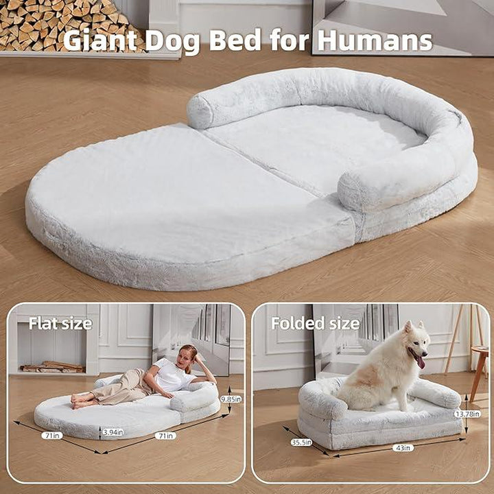 Human Dog Bed - 71''X47''X12.5'' Dog Bed for Humans Size Fits You and Pets, Napping, Faux Fur Plush Dog Bed for Human Adults Doze Off,Adult Size Giant Extra Sized for Kid