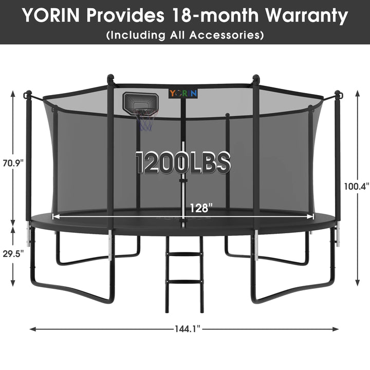 Trampoline 12FT for Kids Adults with Enclosure Net, 1200LBS round Outdoor Trampoline with Basketball Hoop, Ladder, Galvanized Anti-Rust Coating Backyard Recreational Trampoline Christmas Gift