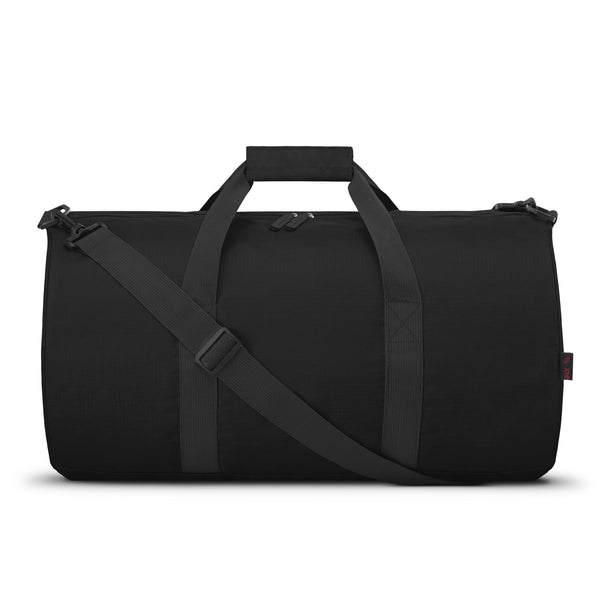 Packable Duffle with Adjustable Shoulder Strap and Luggage Trolley Sleeve, Black